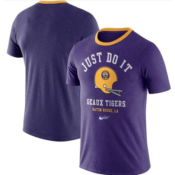 LSU Tigers Nike Football Helmet Purple Gold Shirt Just Do It Mens Large NEW - Picture 9 of 11